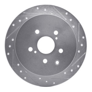 Lexus RX450h Brake Rotor (1) - Rear Right - R1 Concepts - Drilled & Slotted - Silver - `10-`20
